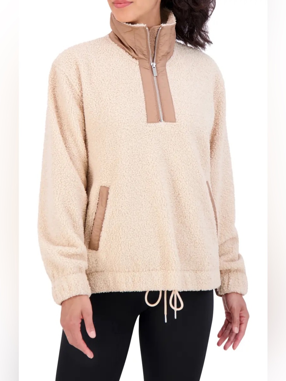Sage Collective Beige Sherpa Pullover with Half-Zip